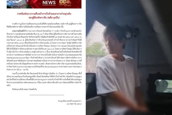 ราชทัณฑ์ แจงส่งตัว “หมิงเฉิน ซัน” รักษาตัว รพ. เฝ้าระวังเข้ม